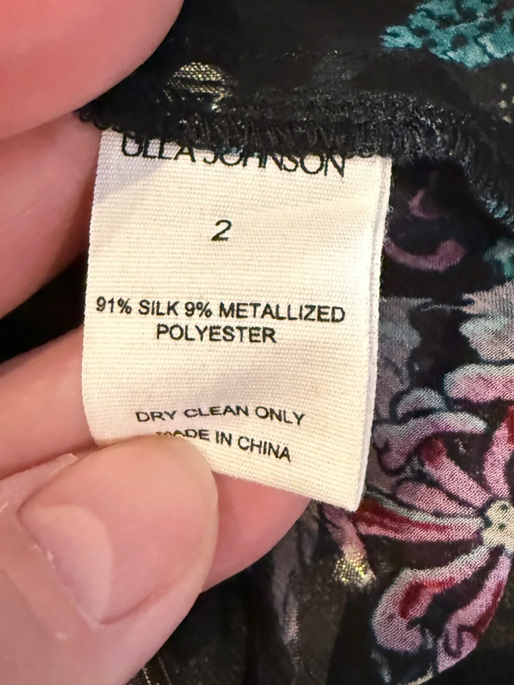 Ulla Johnson Bernadette Silk Blouse Black floral Iris Print size 2